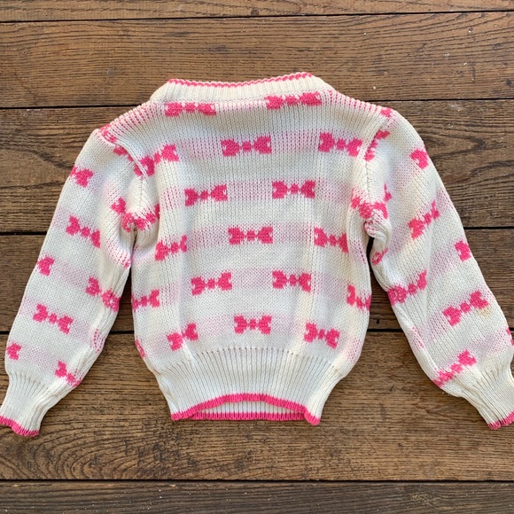 Last call! Vintage 80s Kids Dog & Pink Bows Sweater - Picture 2 of 6